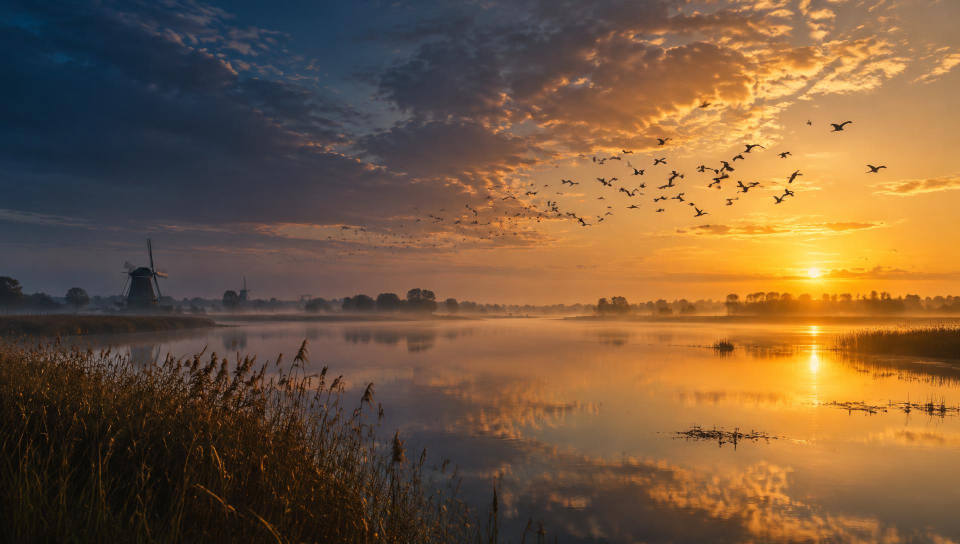 Zonsopkomst boven een open landschap